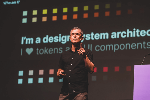 Close-up of Nathan Curtis during his talk at Converge Brighton 2024.