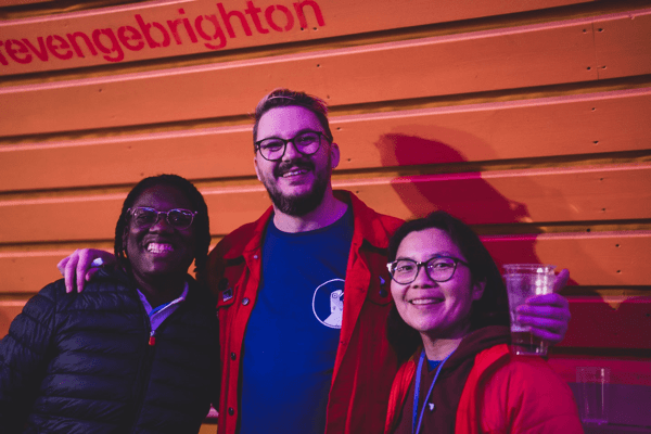 Nefertiti Dukes, Luke Murphy, and Michelle Chin at the Converge Brighton after-party.